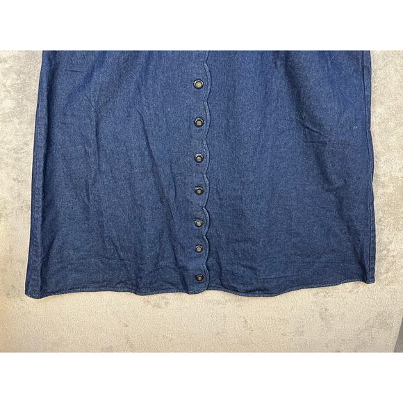 Roaman's Denim Maxi Skirt Size 24W Button Front Scallop Detail Western NWOT - Picture 3 of 6